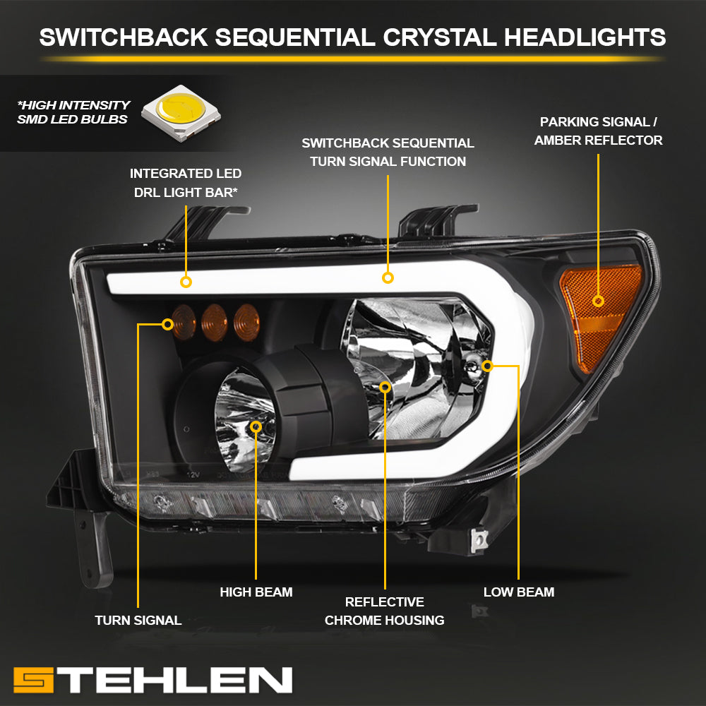 2007-2017 Toyota Tundra/Sequoia Crystal Headlights LED Turn Signal - Black