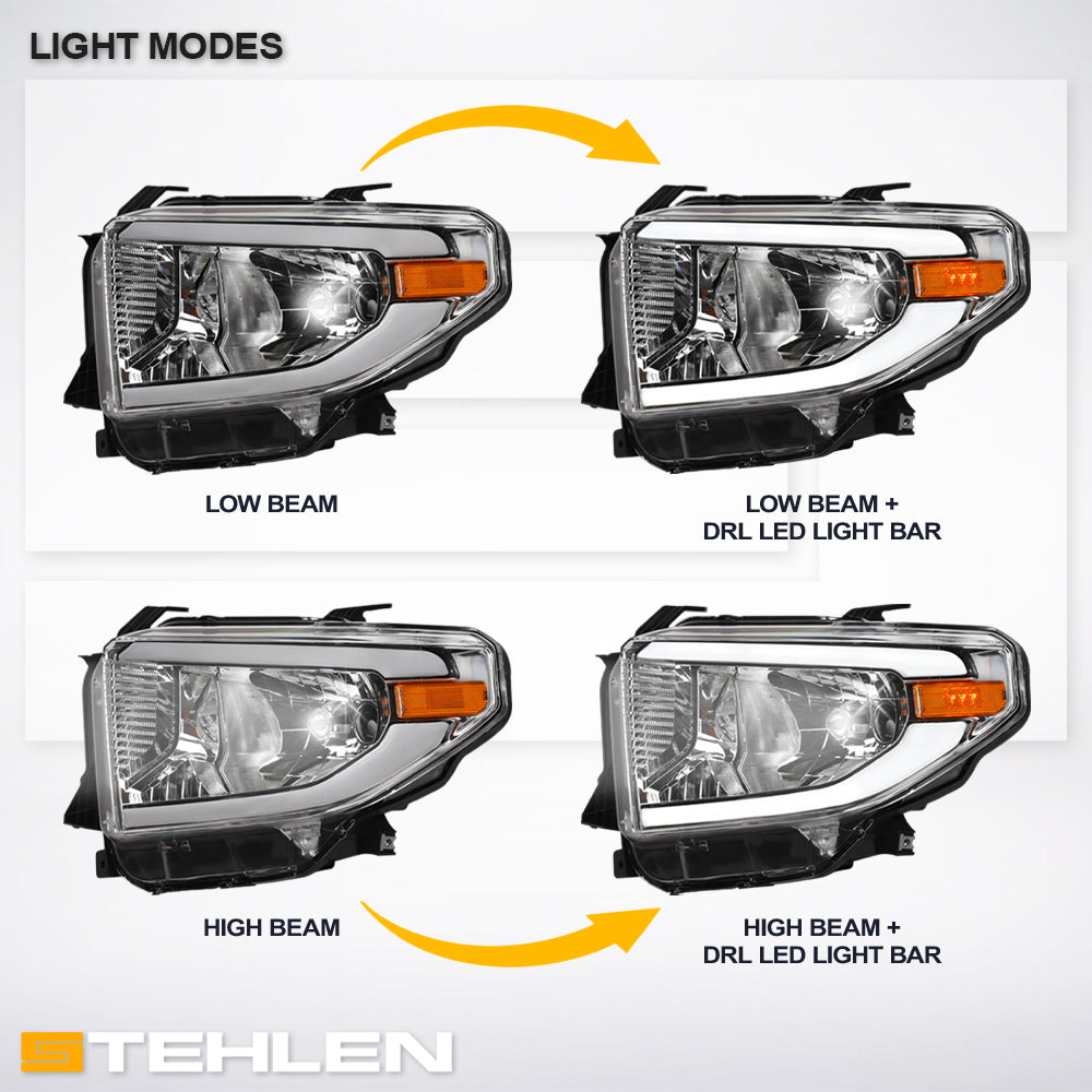 2014-2021 Toyota Tundra Chrome LED Crystal Headlights - TYTD14D