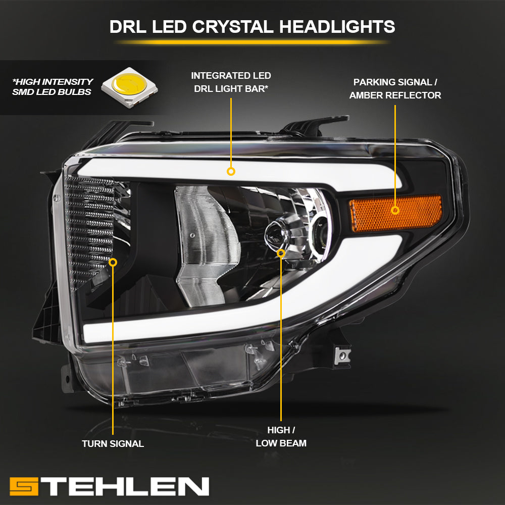 2014-2021 Toyota Tundra LED Crystal Headlights Black - JDMA