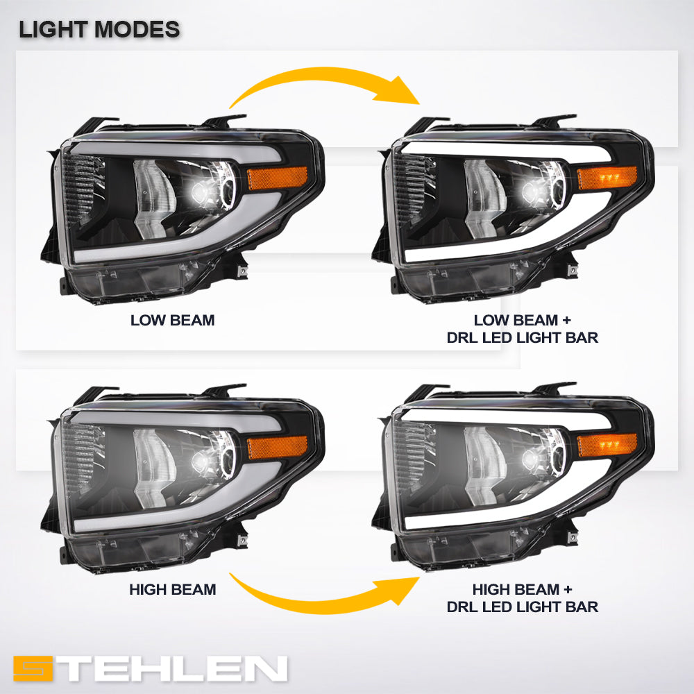 2014-2021 Toyota Tundra LED Crystal Headlights Black - JDMA