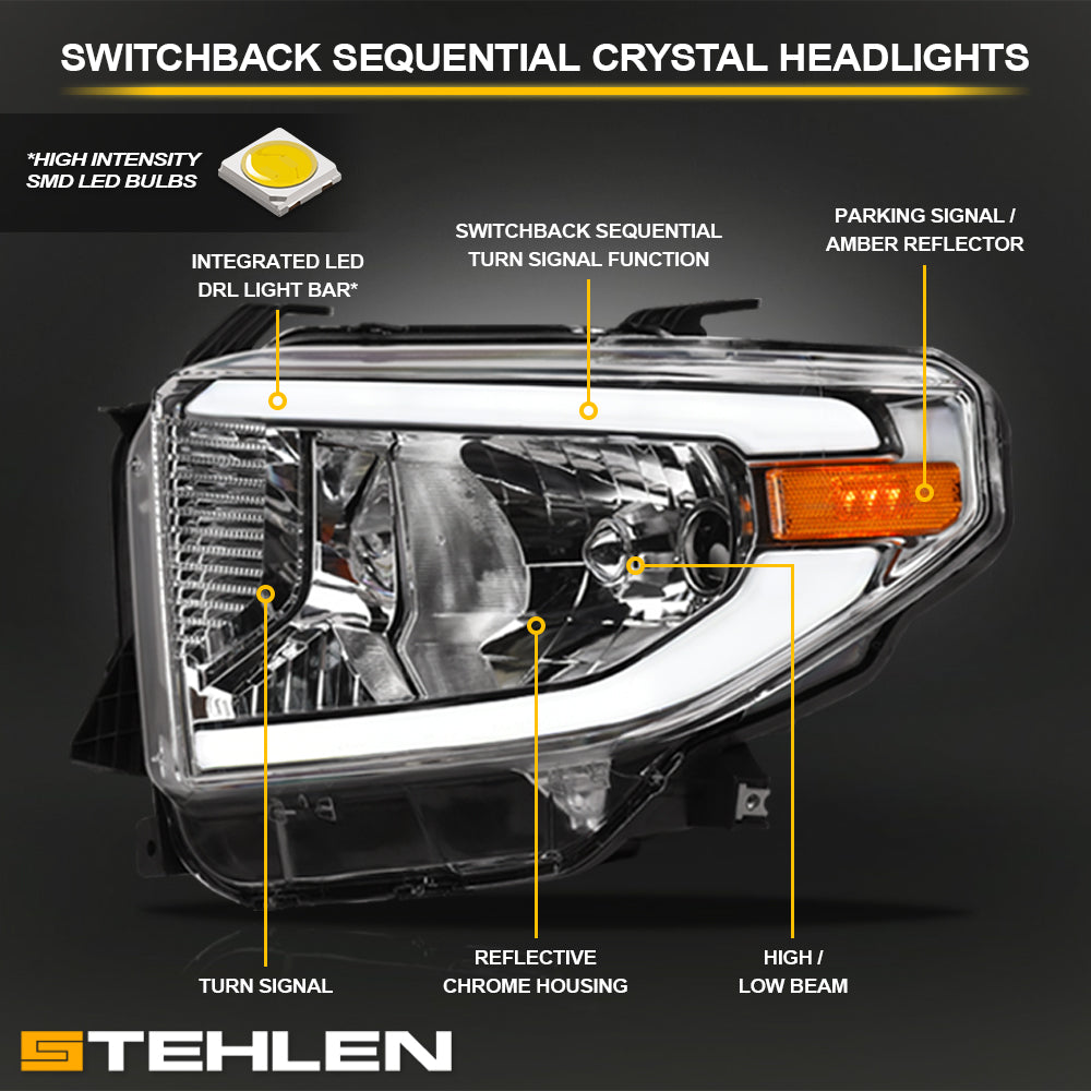 14-21 Toyota Tundra Chrome Crystal Headlights Sequential LED - TYTD14DS