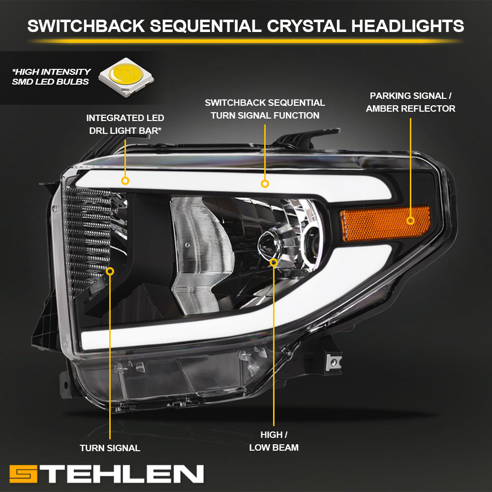 14-21 Toyota Tundra Crystal Headlights Sequential LED Signal - Black