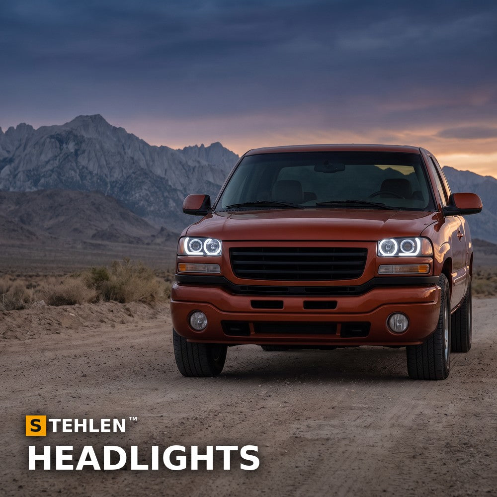 1999-2007 GMC Sierra & 2000-2006 Yukon/Yukon XL LED Halo Projector Headlights — Black w/ Amber — installed