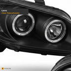 1999-2007 GMC Sierra & 2000-2006 Yukon/Yukon XL LED Halo Projector Headlights — Black w/ Amber — detail