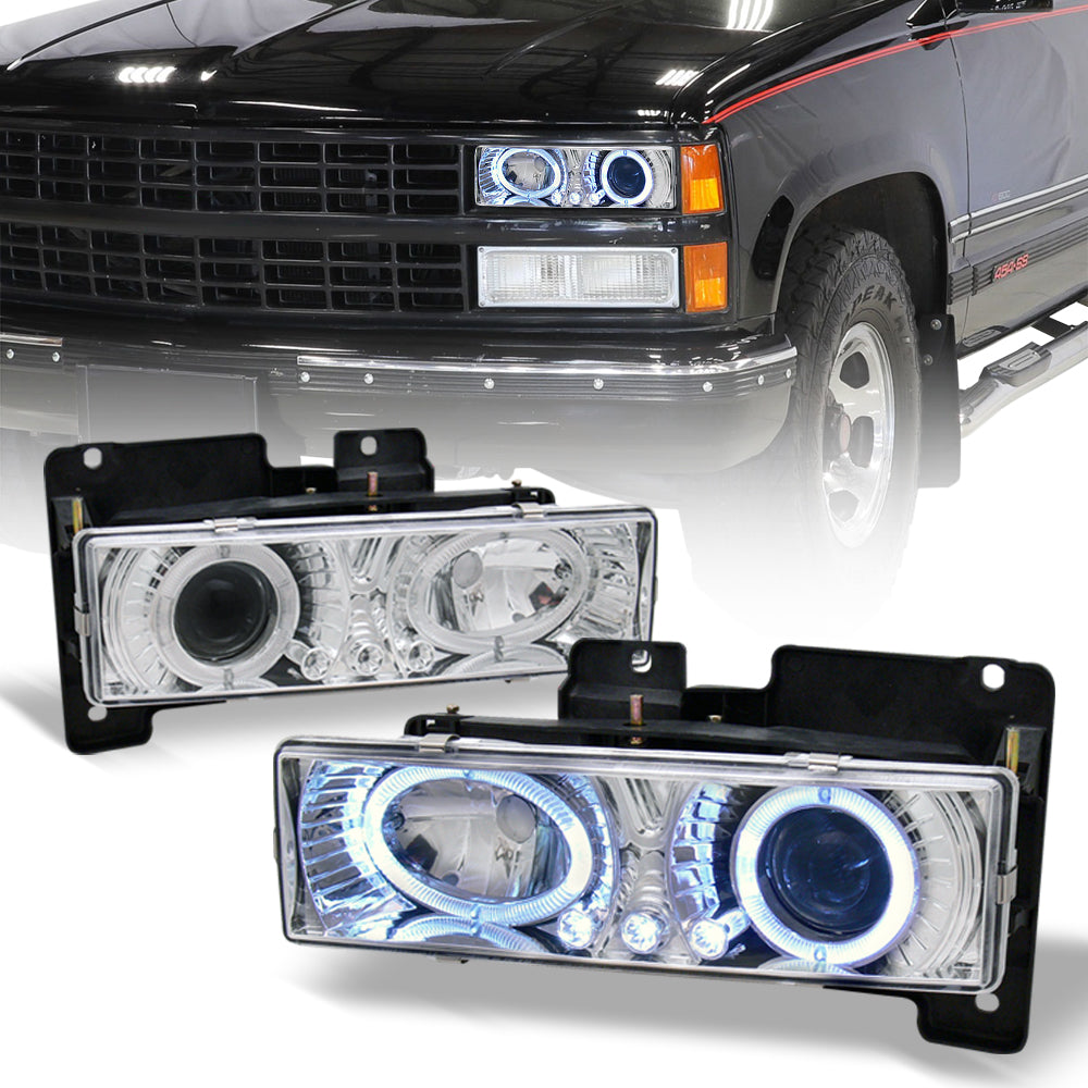 1992-1999 Chevy/GMC Full Size SUV Halo Projector Headlights Chrome