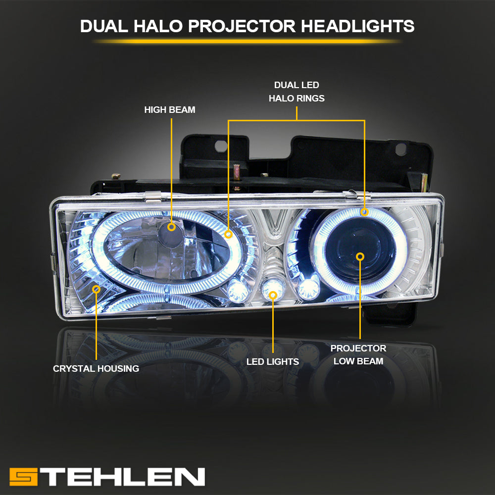 1992-1999 Chevy/GMC Full Size SUV Halo Projector Headlights Chrome