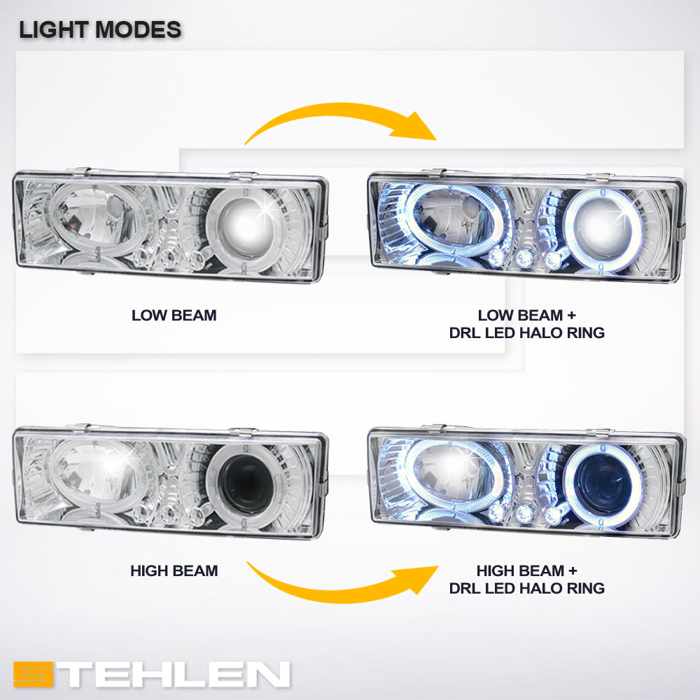1992-1999 Chevy/GMC Full Size SUV Halo Projector Headlights Chrome