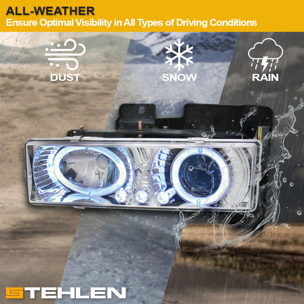 1992-1999 Chevy/GMC Full Size SUV Halo Projector Headlights Chrome