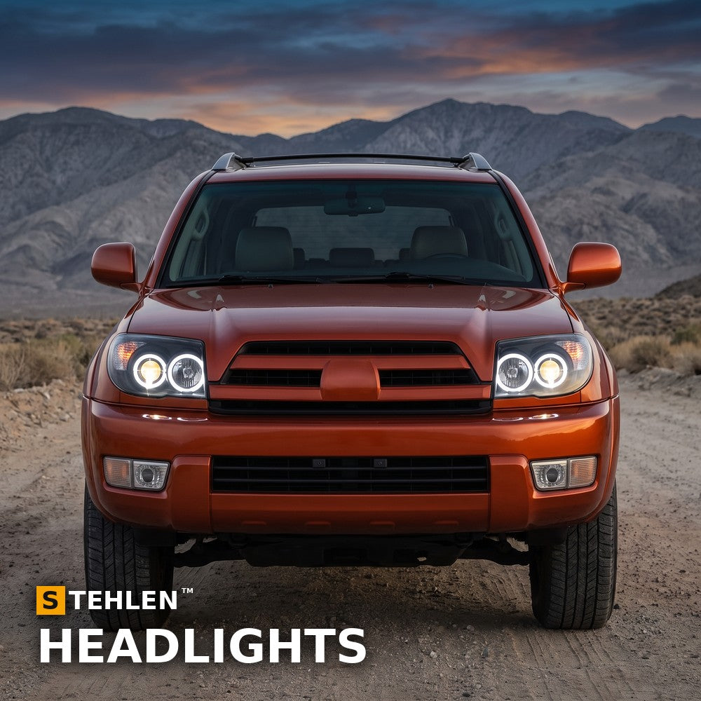 2006-2009 Toyota 4Runner Super White LED Halo Projector Headlights — Matte Black w/ Amber — installed