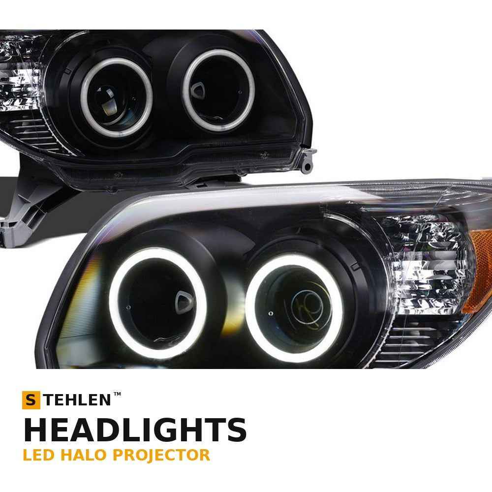 2006-2009 Toyota 4Runner Super White LED Halo Projector Headlights — Matte Black w/ Amber