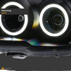 2006-2009 Toyota 4Runner Super White LED Halo Projector Headlights — Matte Black w/ Amber — detail