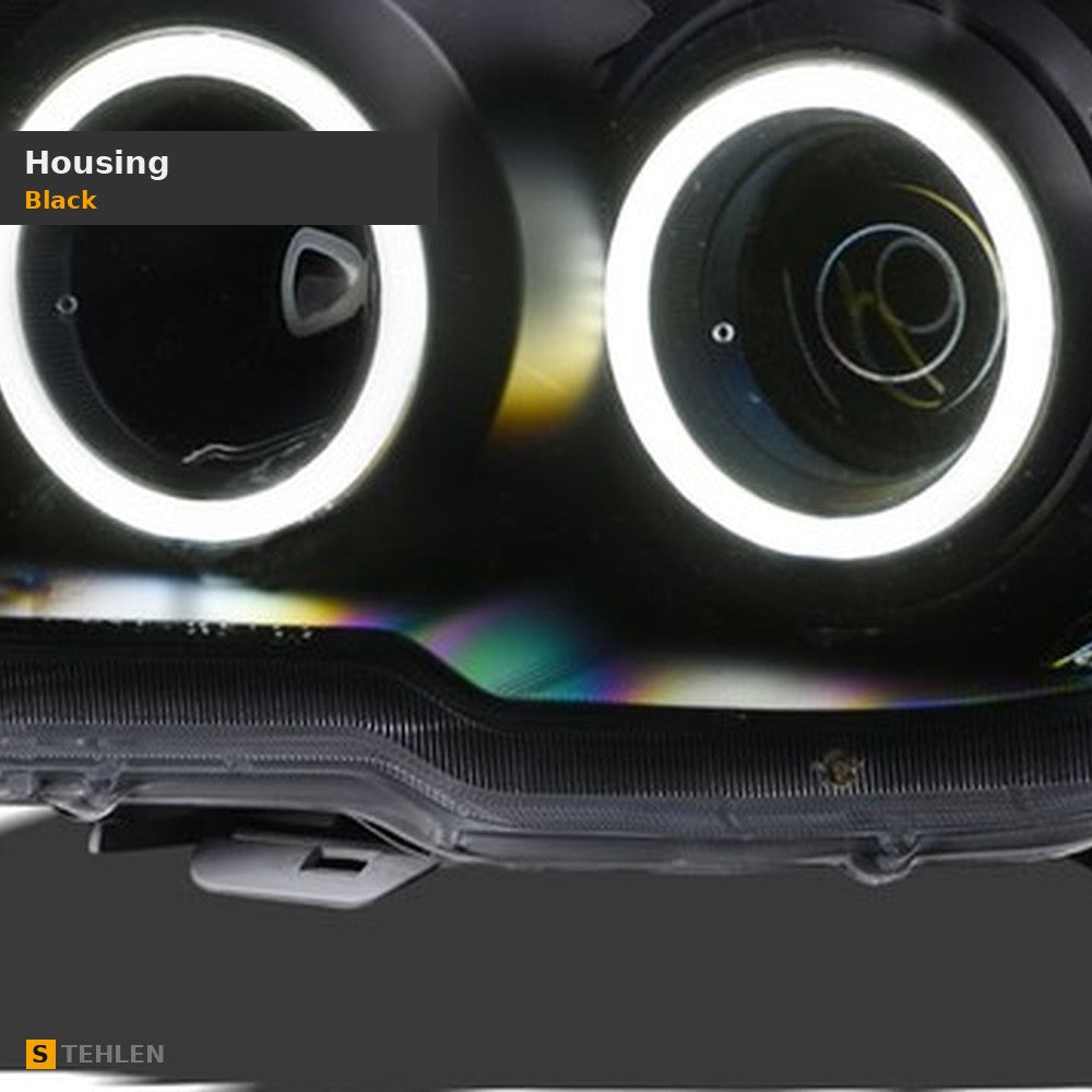 2006-2009 Toyota 4Runner Super White LED Halo Projector Headlights — Matte Black w/ Amber — detail