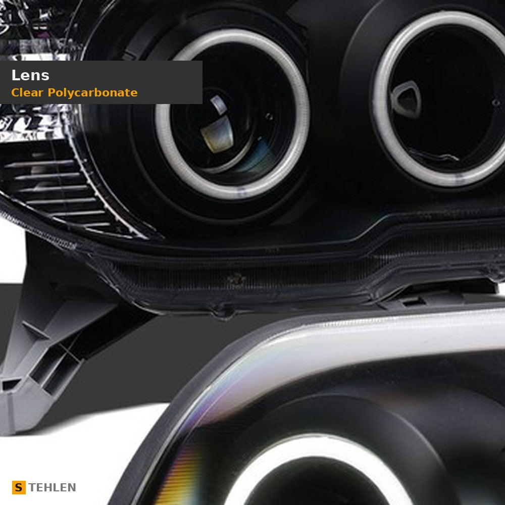 2006-2009 Toyota 4Runner Super White LED Halo Projector Headlights — Matte Black w/ Amber — detail