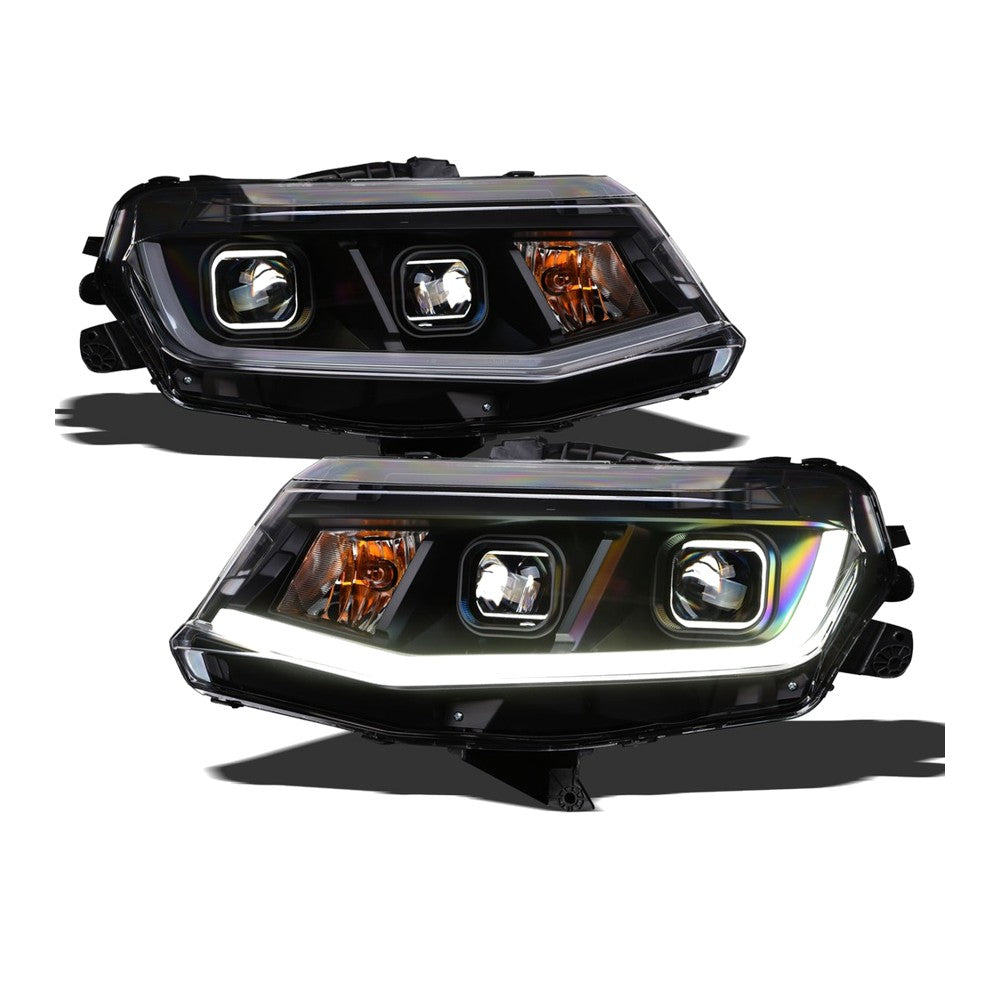 2016-2018 Chevrolet Camaro Plank Style LED Light Bar Projector Headlights — Matte Black — product view