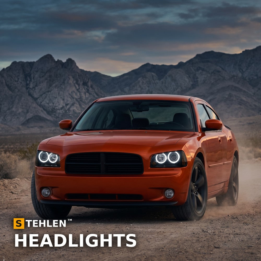 2006-2010 Dodge Charger Halo Projector Headlights w/ LED — Matte Black — installed