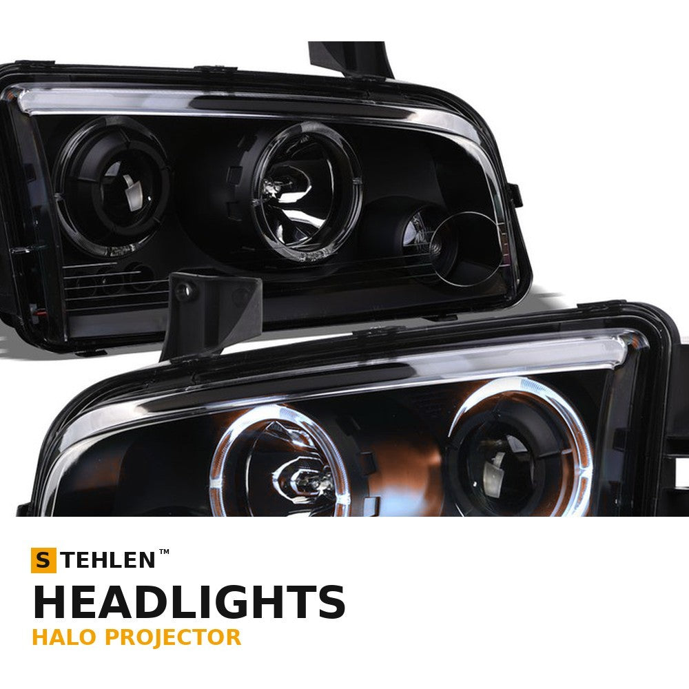 2006-2010 Dodge Charger Halo Projector Headlights w/ LED — Matte Black