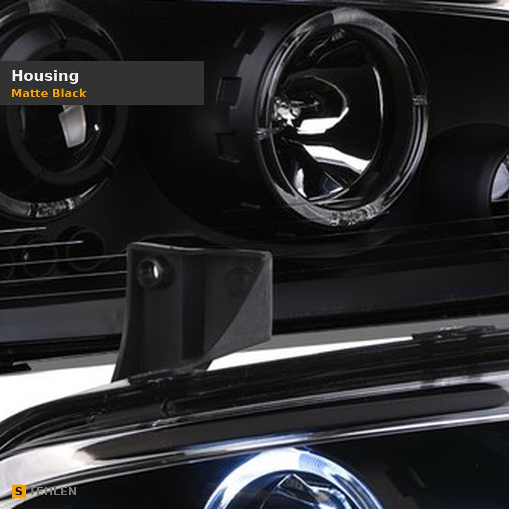 2006-2010 Dodge Charger Halo Projector Headlights w/ LED — Matte Black — detail