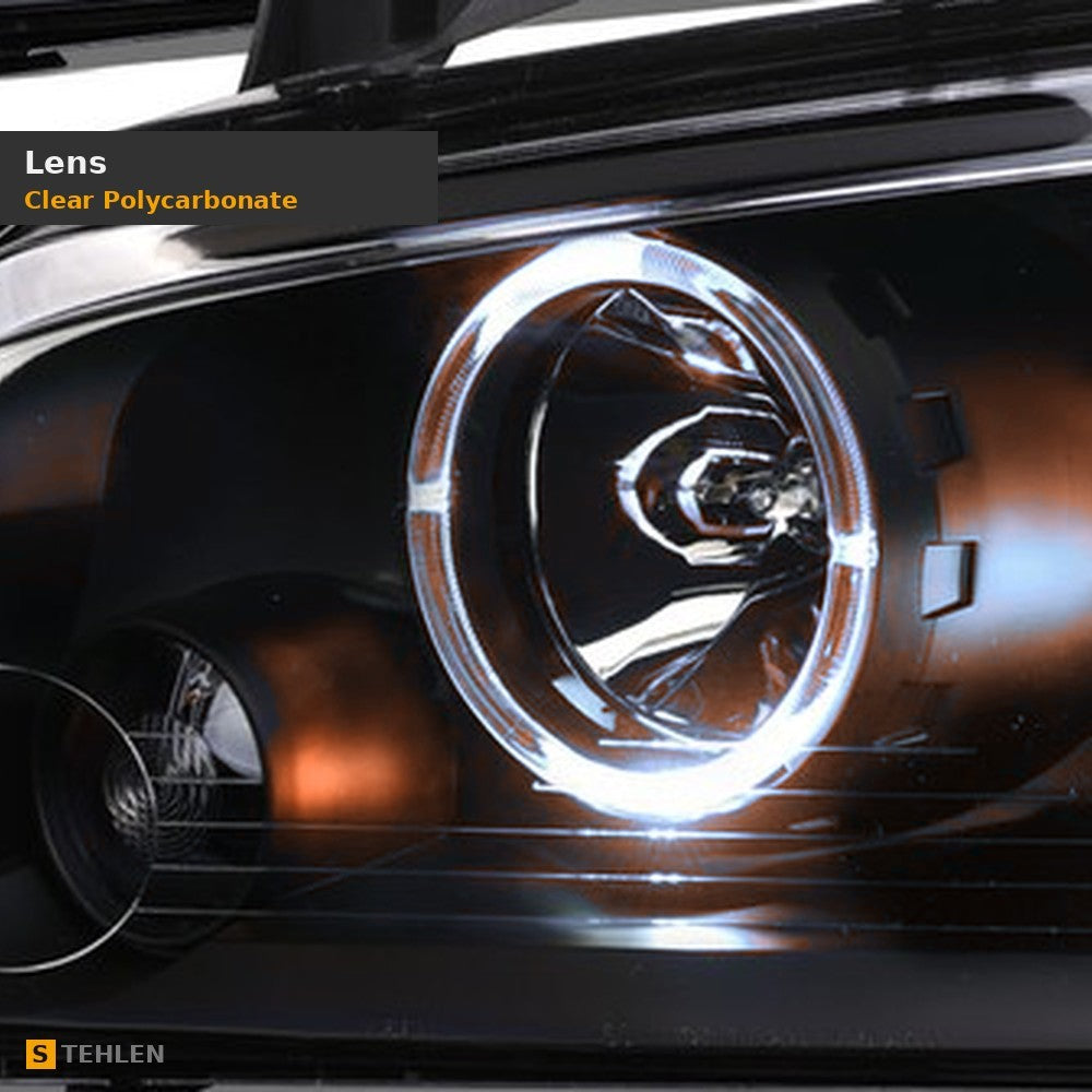 2006-2010 Dodge Charger Halo Projector Headlights w/ LED — Matte Black — detail