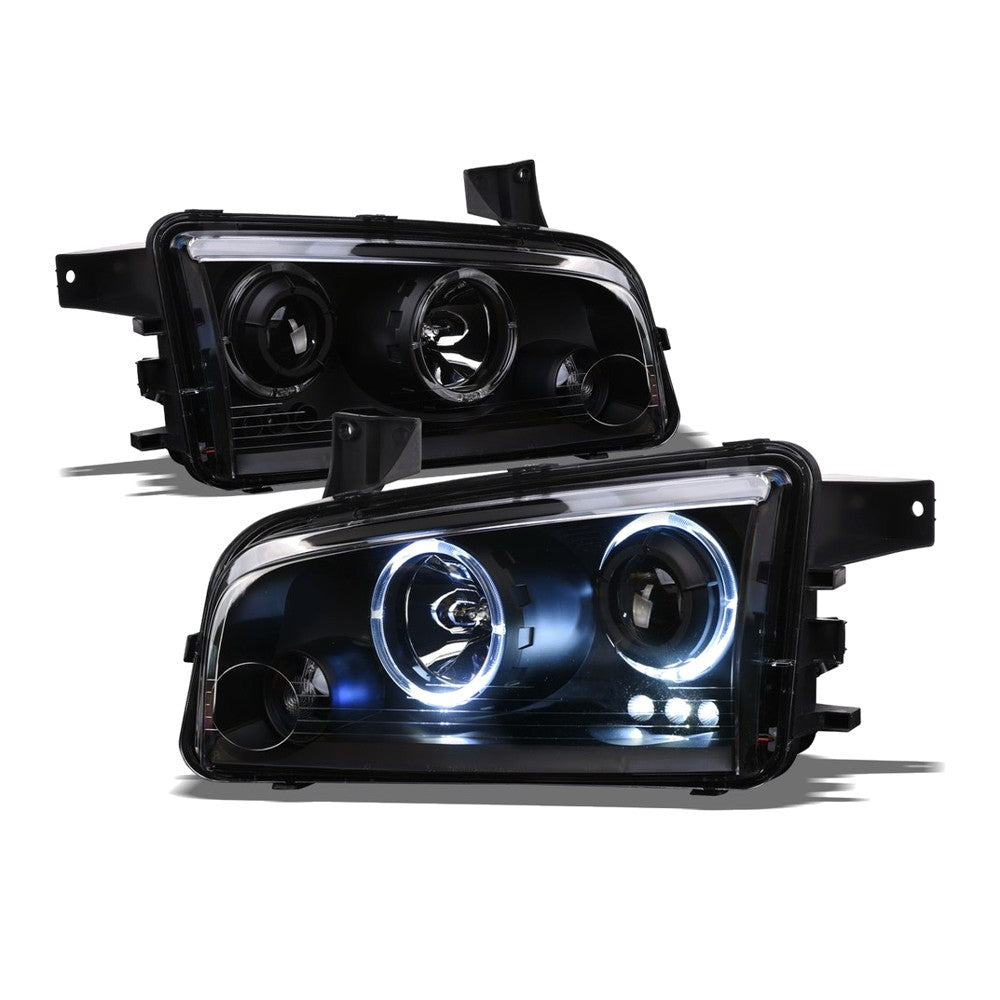2006-2010 Dodge Charger Halo Projector Headlights w/ LED — Matte Black — product view