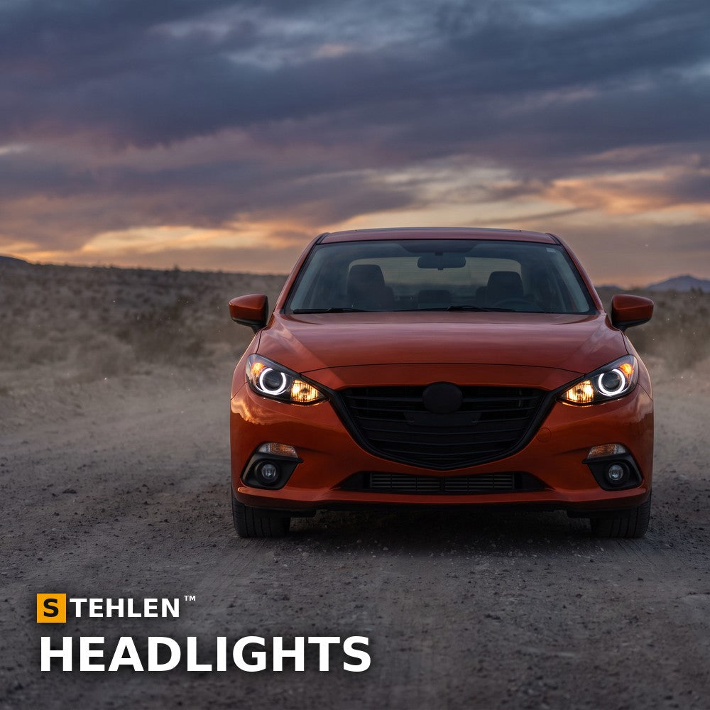 2014-2016 Mazda 3 Sedan Halo Projector Headlights w/ Amber — Matte Black — installed