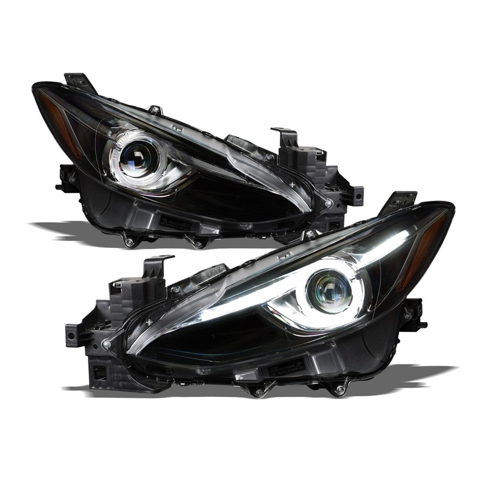 2014-2016 Mazda 3 Sedan Halo Projector Headlights w/ Amber — Matte Black — product view