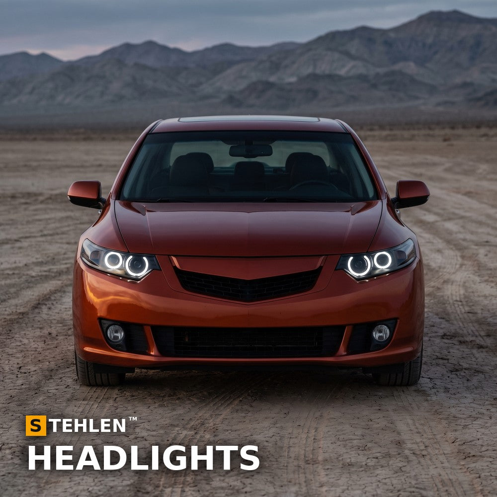 2009-2014 Acura TSX Super White LED Halo Projector Headlights (HID Type) — Matte Black w/ Amber — installed