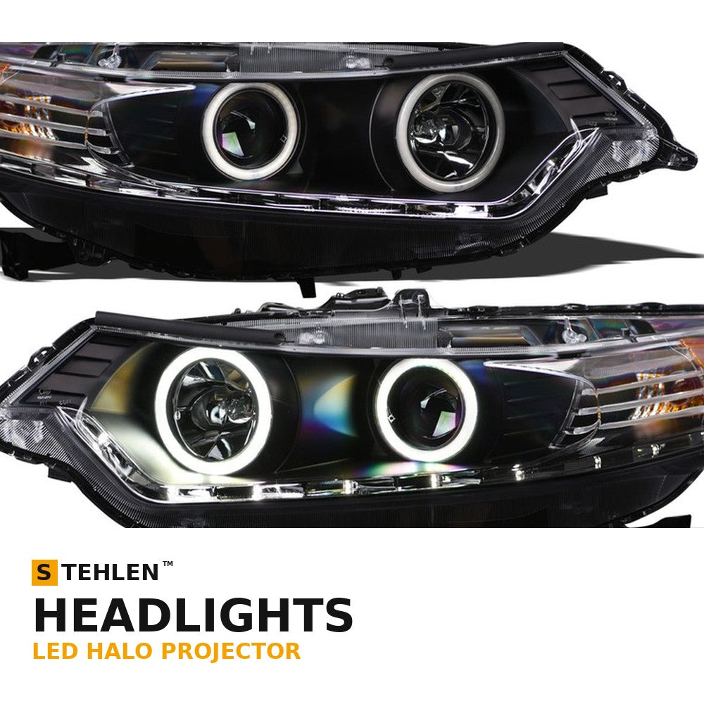 2009-2014 Acura TSX Super White LED Halo Projector Headlights (HID Type) — Matte Black w/ Amber