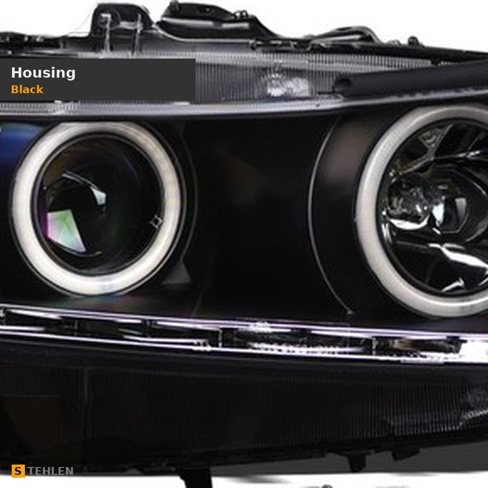 2009-2014 Acura TSX Super White LED Halo Projector Headlights (HID Type) — Matte Black w/ Amber — detail