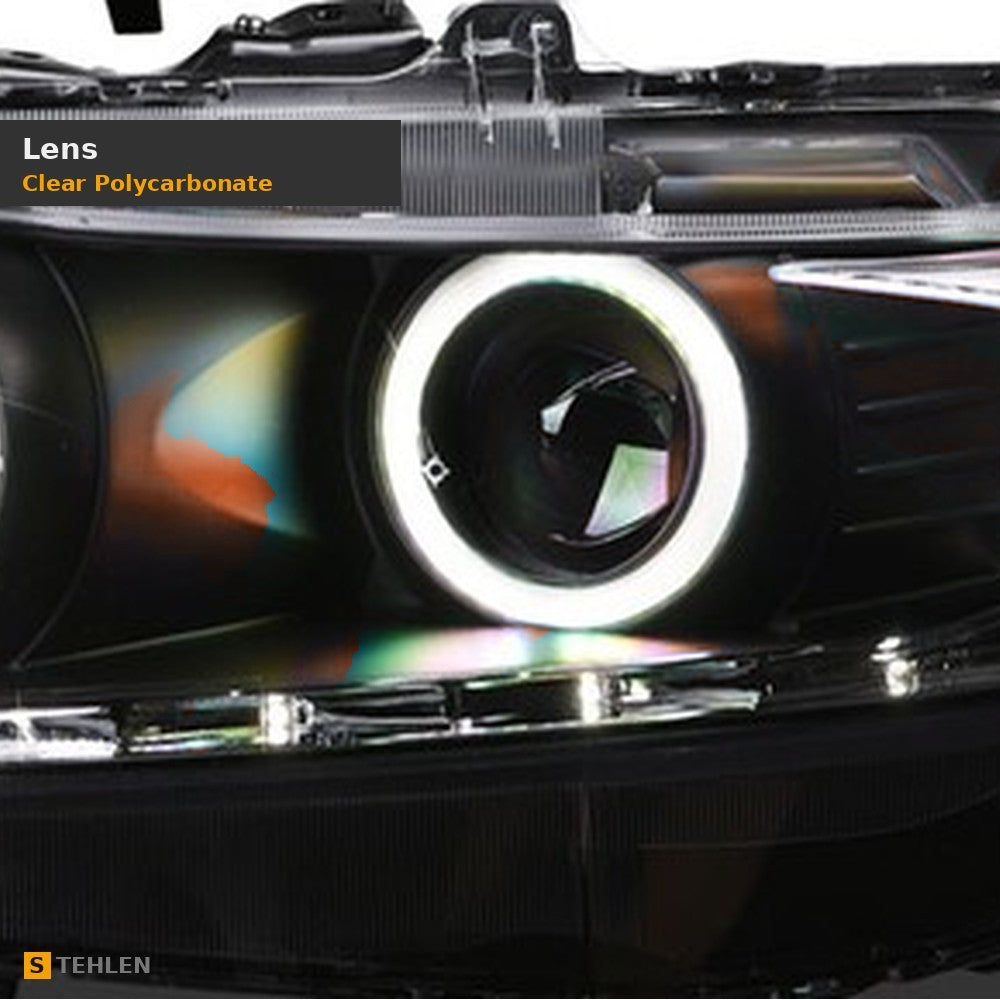 2009-2014 Acura TSX Super White LED Halo Projector Headlights (HID Type) — Matte Black w/ Amber — detail