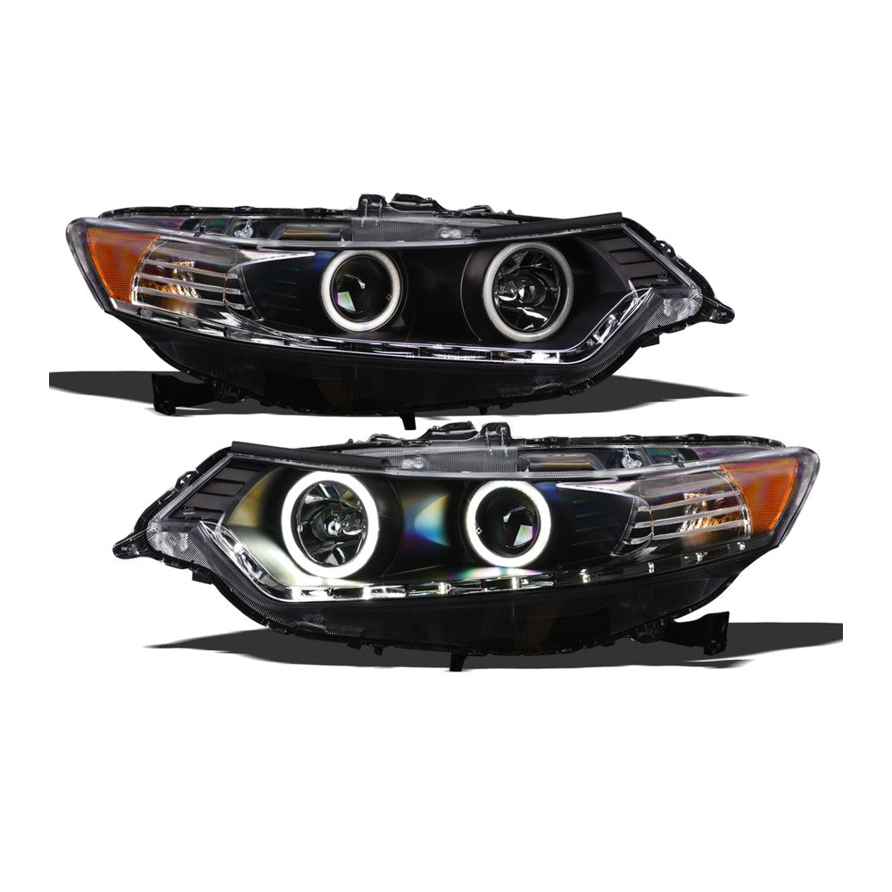 2009-2014 Acura TSX Super White LED Halo Projector Headlights (HID Type) — Matte Black w/ Amber — product view