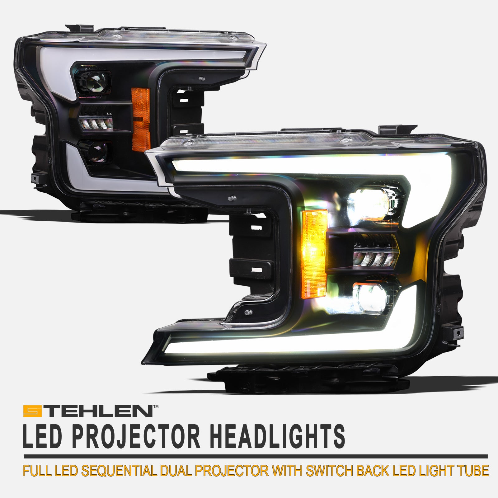 2018-2020 Ford F-150 Full LED Projector Headlights Black - FR646