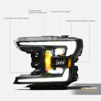2018-2020 Ford F-150 Full LED Projector Headlights Black - FR646