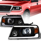 04-08 Ford F-150 Full LED Projector Headlights Black - HLPLNB