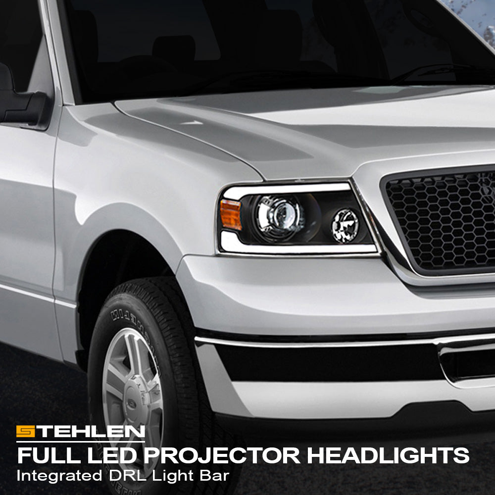 04-08 Ford F-150 Full LED Projector Headlights Black - HLPLNB