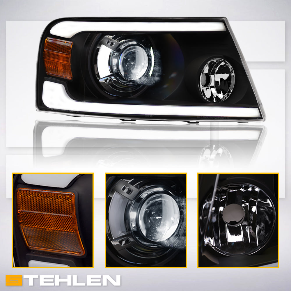 04-08 Ford F-150 Full LED Projector Headlights Black - HLPLNB
