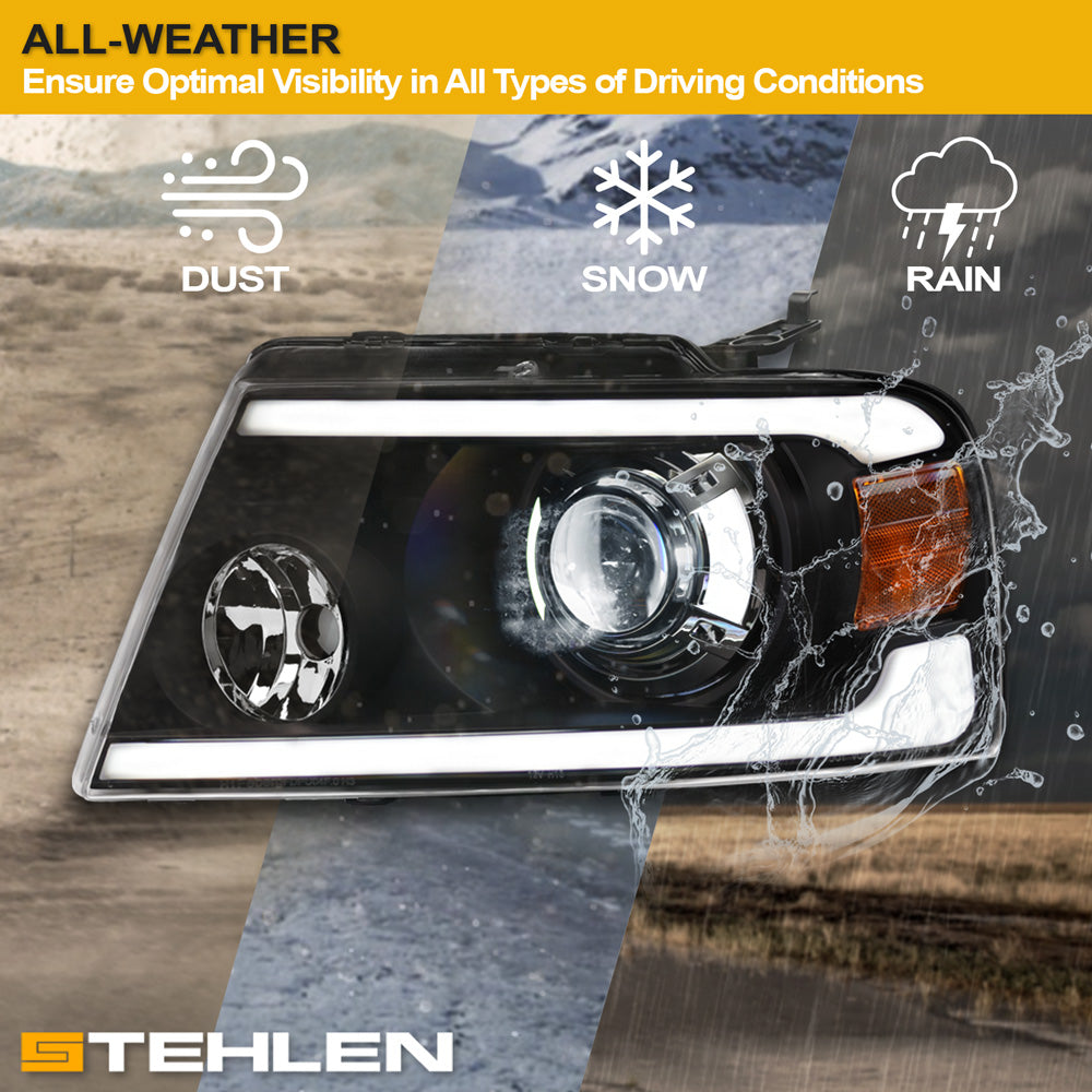 04-08 Ford F-150 Full LED Projector Headlights Black - HLPLNB
