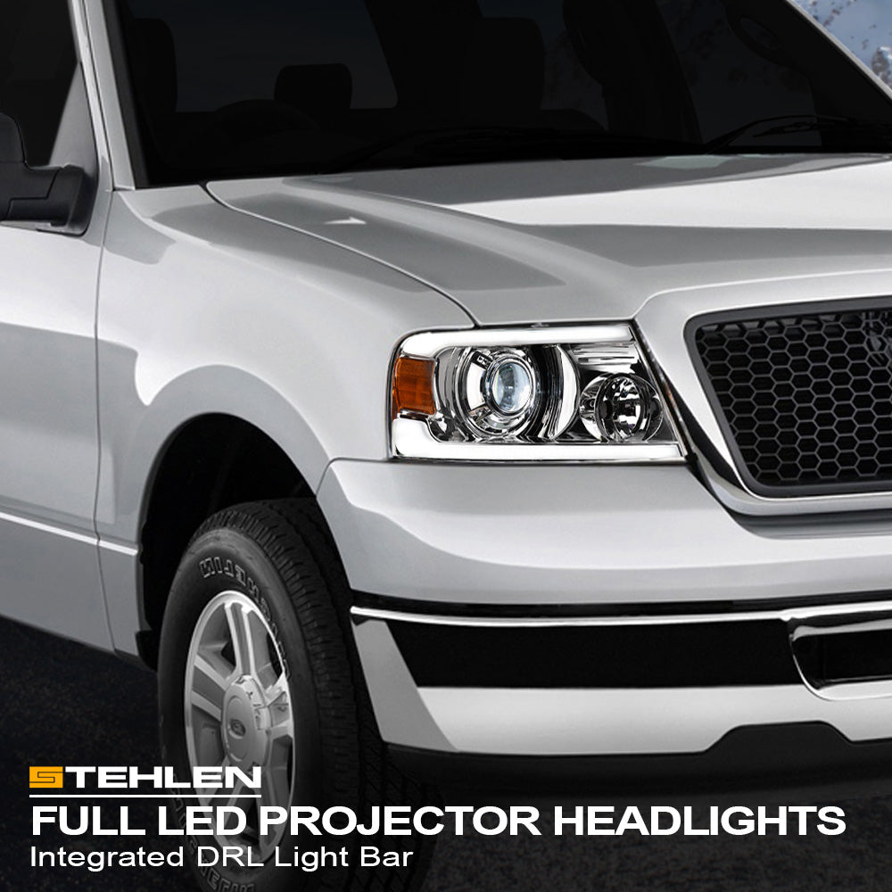 04-08 Ford F-150 Full LED Projector Headlights Chrome - FDPU04D