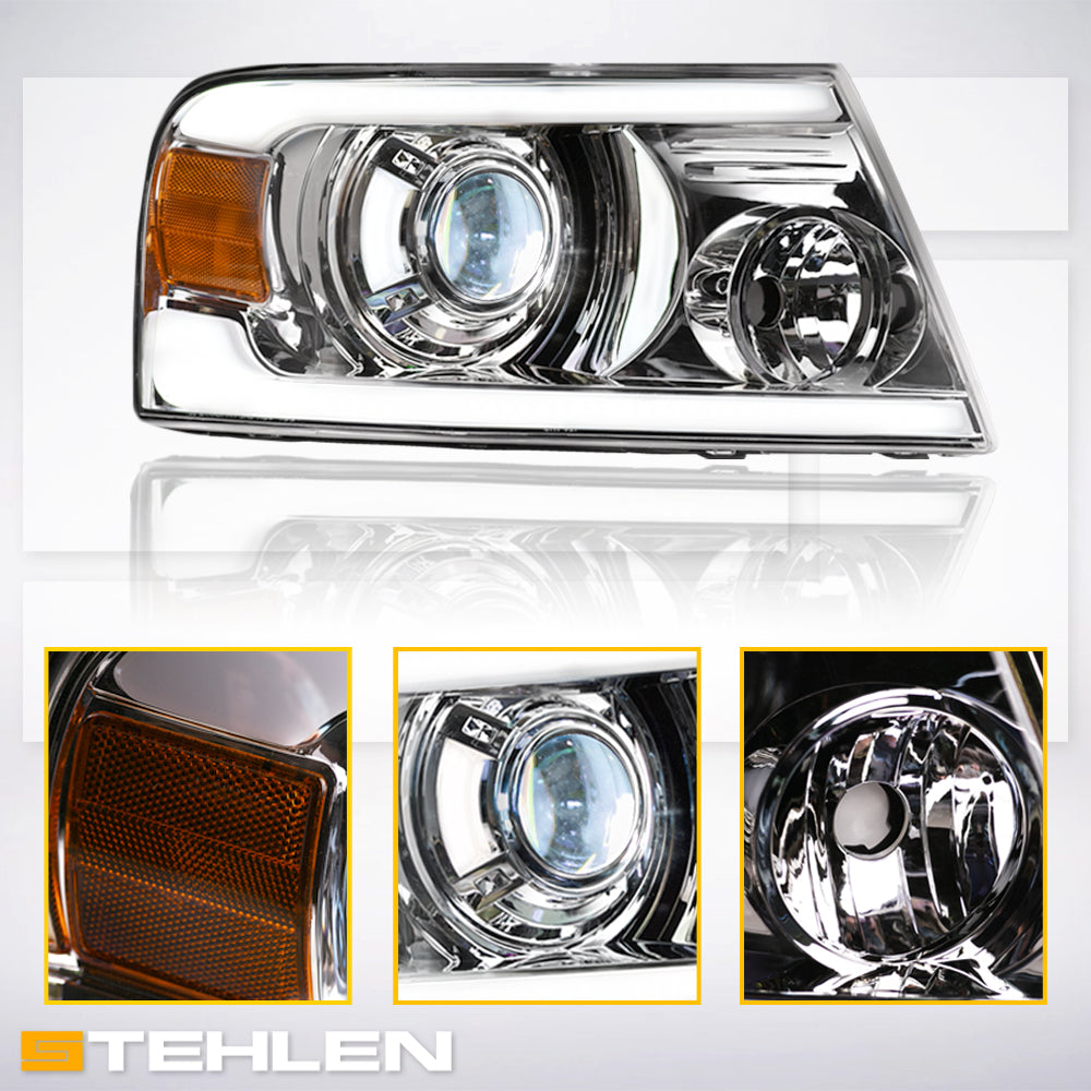 04-08 Ford F-150 Full LED Projector Headlights Chrome - FDPU04D
