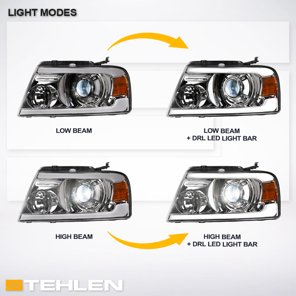 04-08 Ford F-150 Full LED Projector Headlights Chrome - FDPU04D