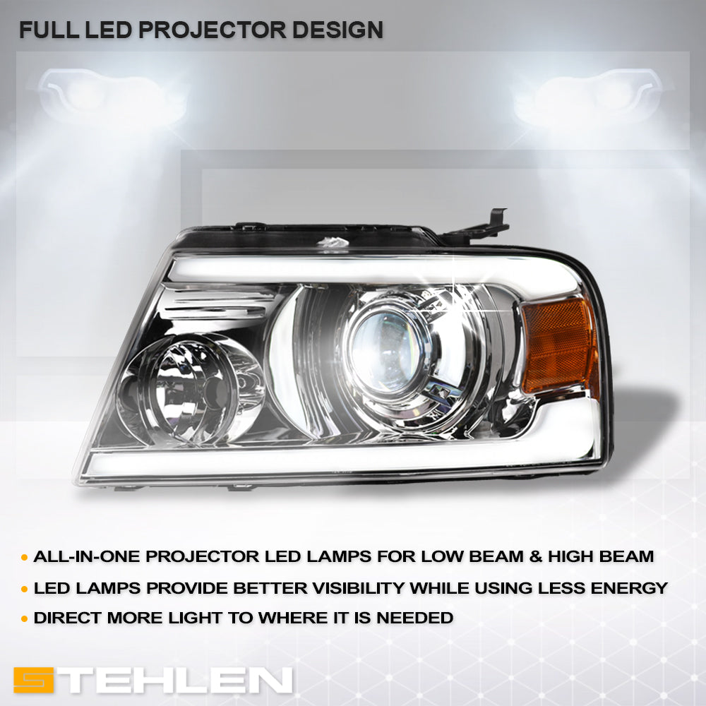 04-08 Ford F-150 Full LED Projector Headlights Chrome - FDPU04D