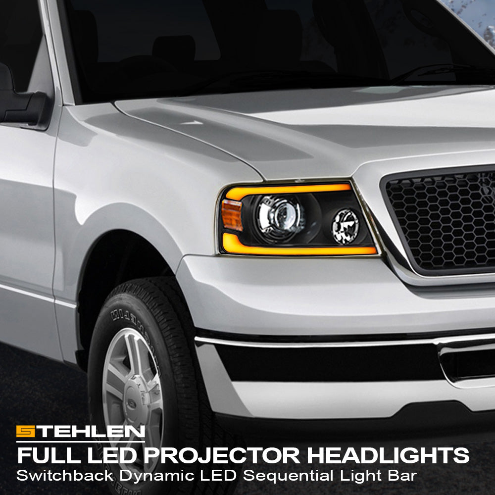 04-08 Ford F-150 Full LED Projector Headlights Sequential Signal - Black