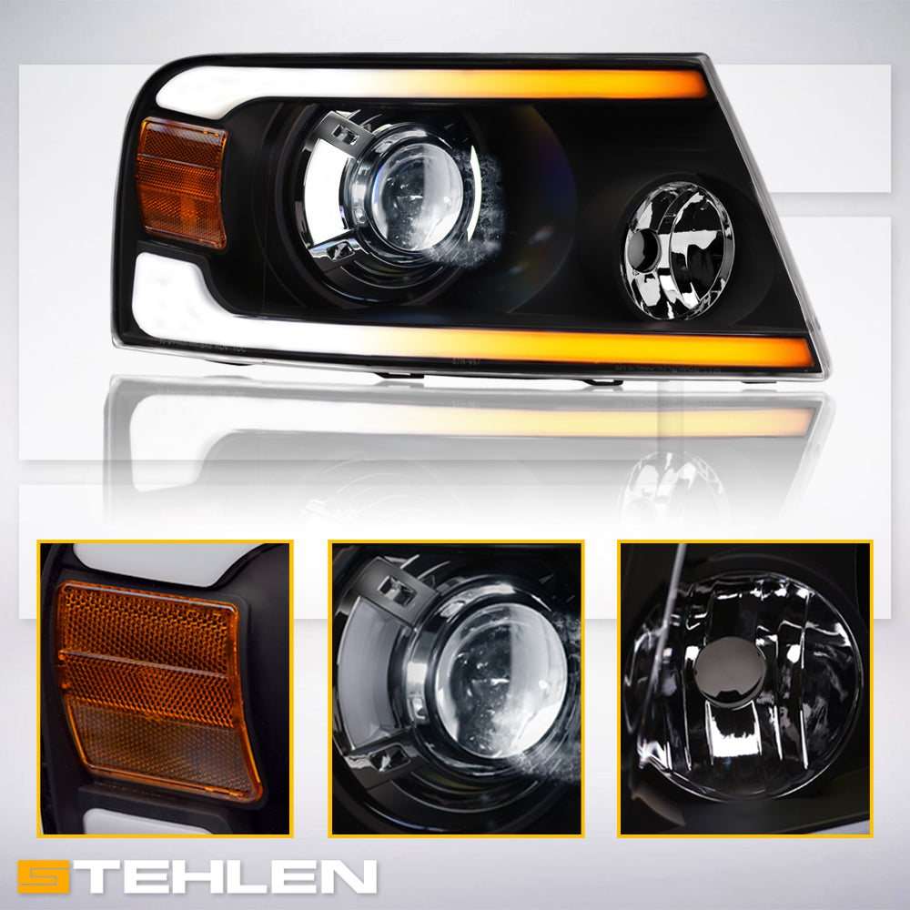 04-08 Ford F-150 Full LED Projector Headlights Sequential Signal - Black