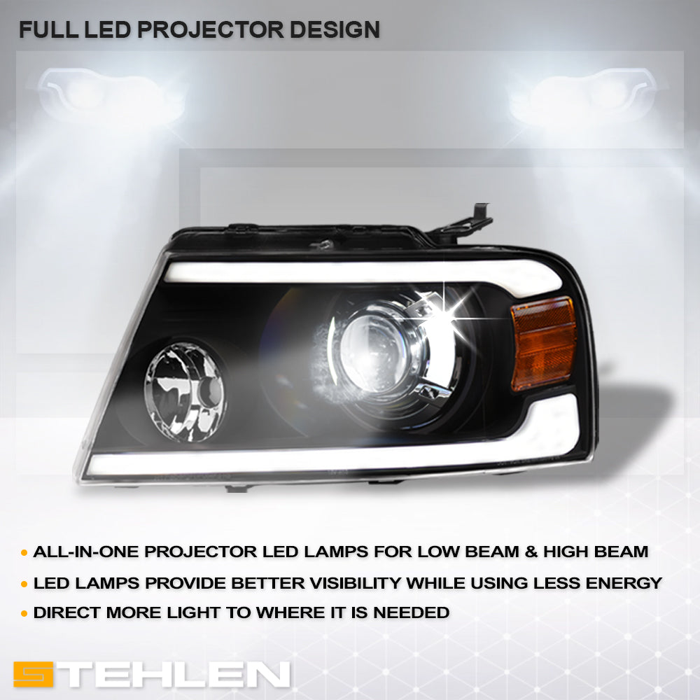 04-08 Ford F-150 Full LED Projector Headlights Sequential Signal - Black