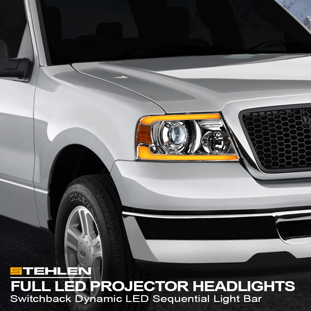 04-08 Ford F-150 Full LED Projector Headlights Sequential Chrome