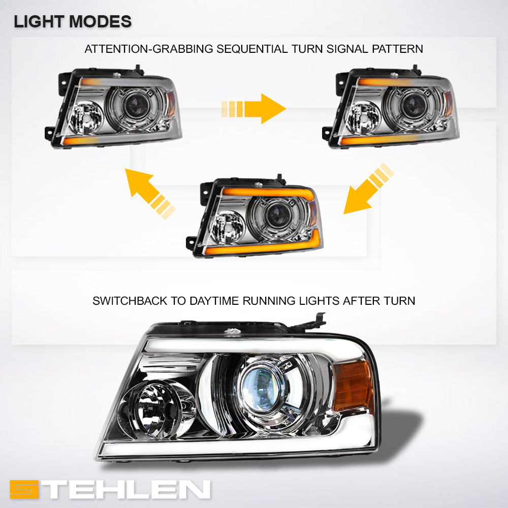 04-08 Ford F-150 Full LED Projector Headlights Sequential Chrome
