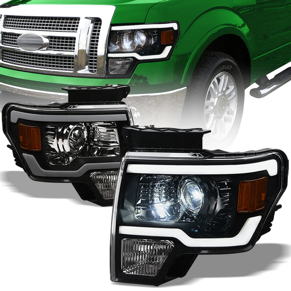 09-14 Ford F-150 Full LED Projector Headlights w/ Light Bar - Black