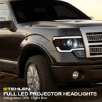 09-14 Ford F-150 Full LED Projector Headlights w/ Light Bar - Black