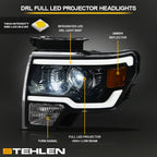 09-14 Ford F-150 Full LED Projector Headlights w/ Light Bar - Black
