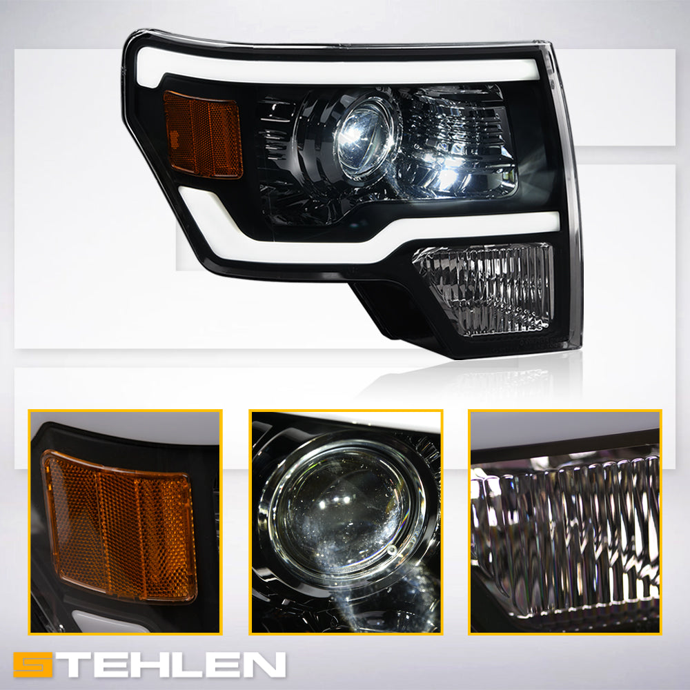 09-14 Ford F-150 Full LED Projector Headlights w/ Light Bar - Black