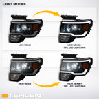 09-14 Ford F-150 Full LED Projector Headlights w/ Light Bar - Black